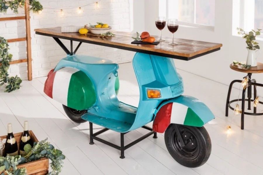 Extravagante Bar Theke SCOOTER 166cm türkis Italia Look mit Mangoholz - Bild 1